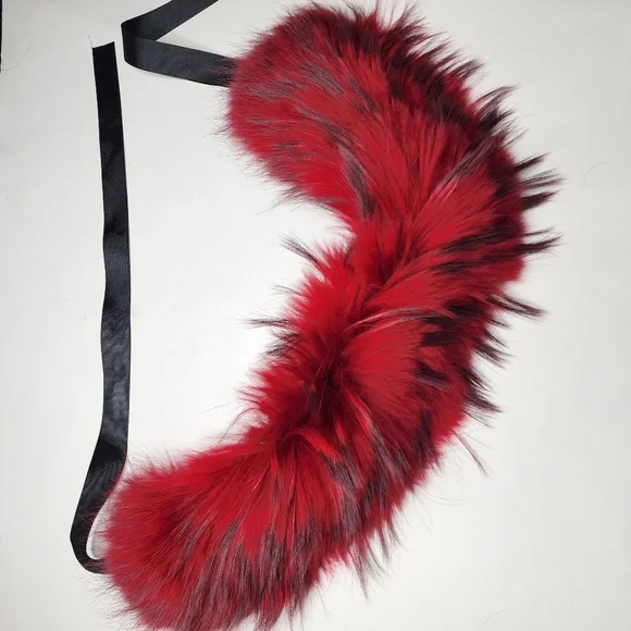 Adrienne Landau Red Fur Collar Asiatic Racoon - Picture 2 of 3
